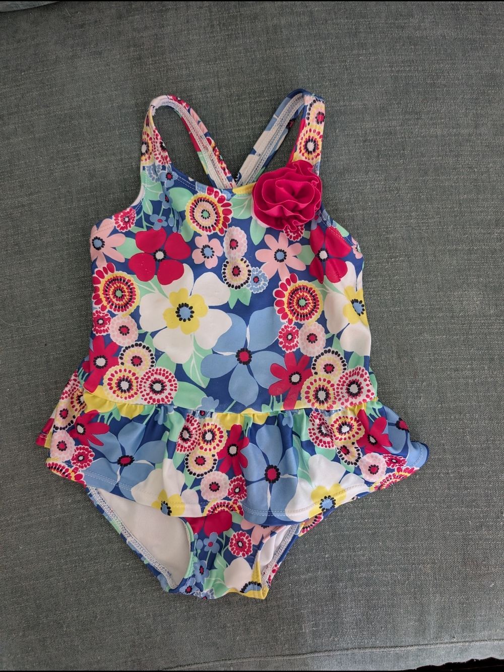 Gymboree Floral Ruffle One-Piece Swimsuit - Blue, Pink, Yellow, White